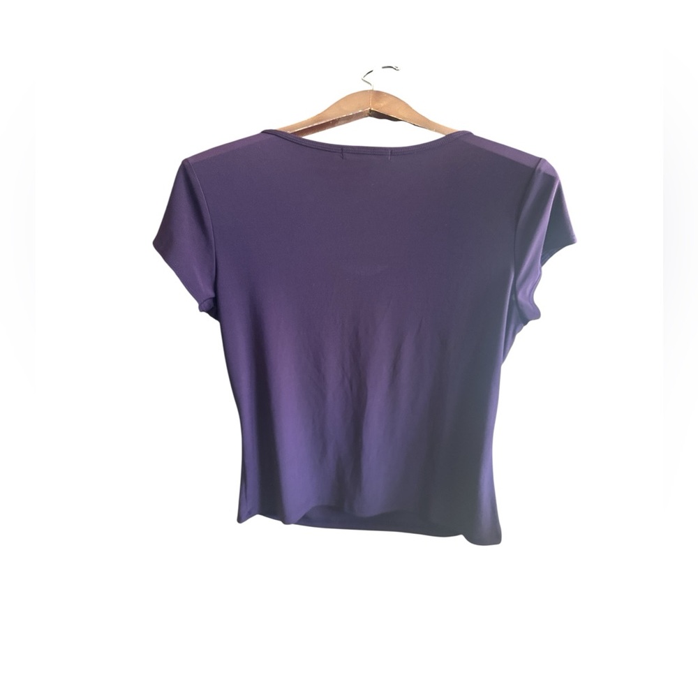 Suzie In The City Purple Draped Cowl Neck Short Sleeve Top Evening Casual Blouse - Picture 3 of 5